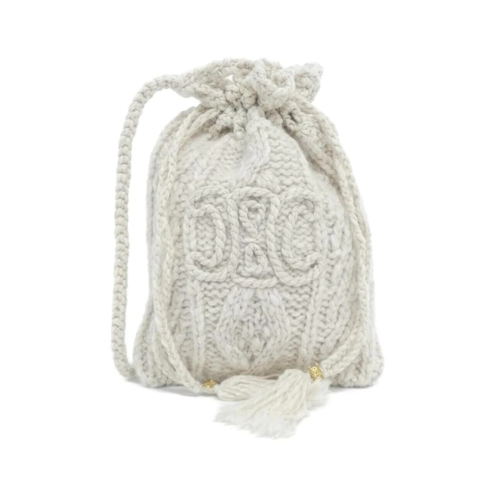 Celine Triomphe Aran mohair wool shoulder Bag White